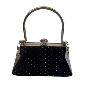 Black and Silver Hardshell Handbag with Jeweled Crown Closure NWOT